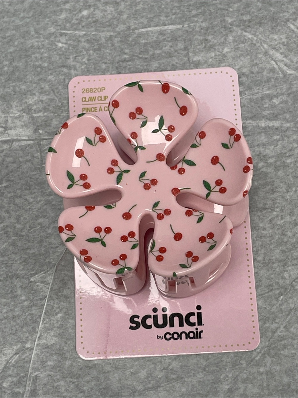 scunci Pink Cherry Floral Claw Clip for Kids
